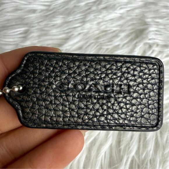 2" COACH Metallic Silver Black Fob Bag Charm Hang tag Hangtag - Picture 1 of 2